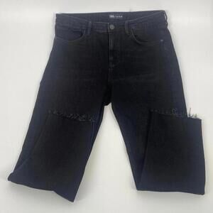 Zara Women's Black Distressed Denim Pants - Size USA 12